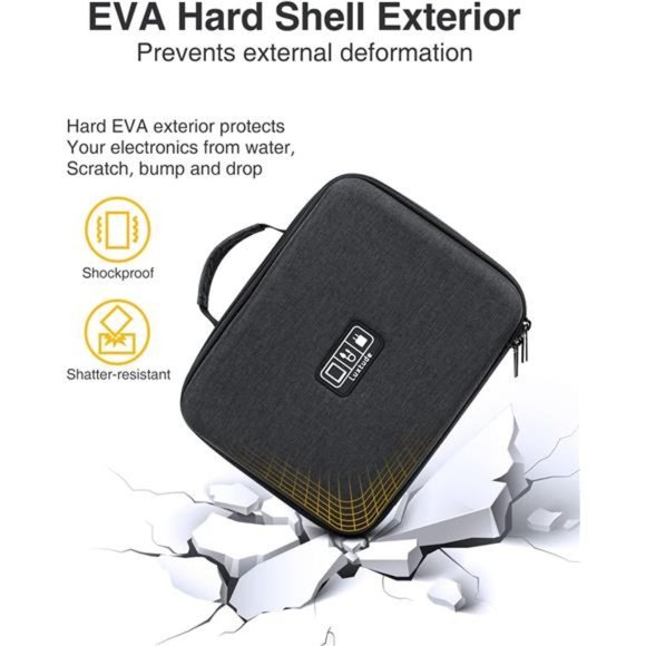 Large Electronics Organizer, 11’’ Hard Case, Shockproof Bag with Shoulder Strap - Picture 2 of 6
